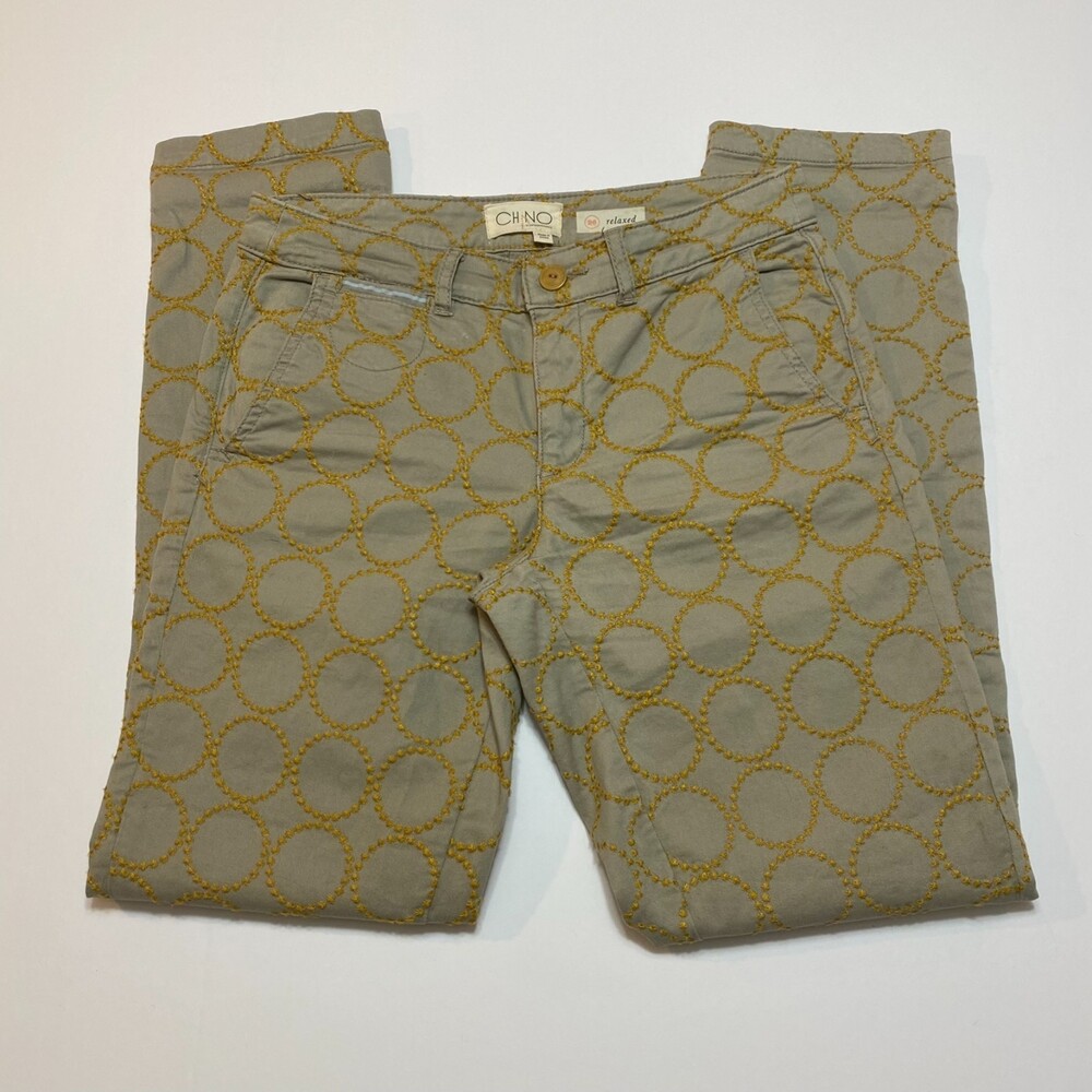 Chino by Anthropology Relaxed Embroidered Pattern of Circles Gold Stars Size 26
